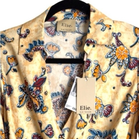 New Ellie Tahari Lemon Mist Print Faux Wrap Top Size M - Picture 5 of 9